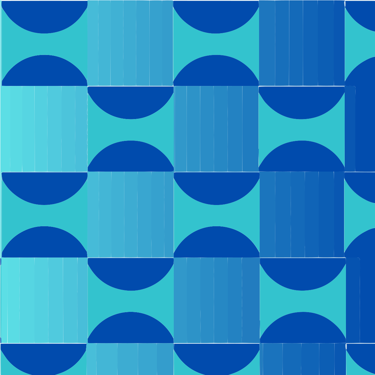 Pola geometris berulang berupa setengah lingkaran biru dan garis vertikal biru muda