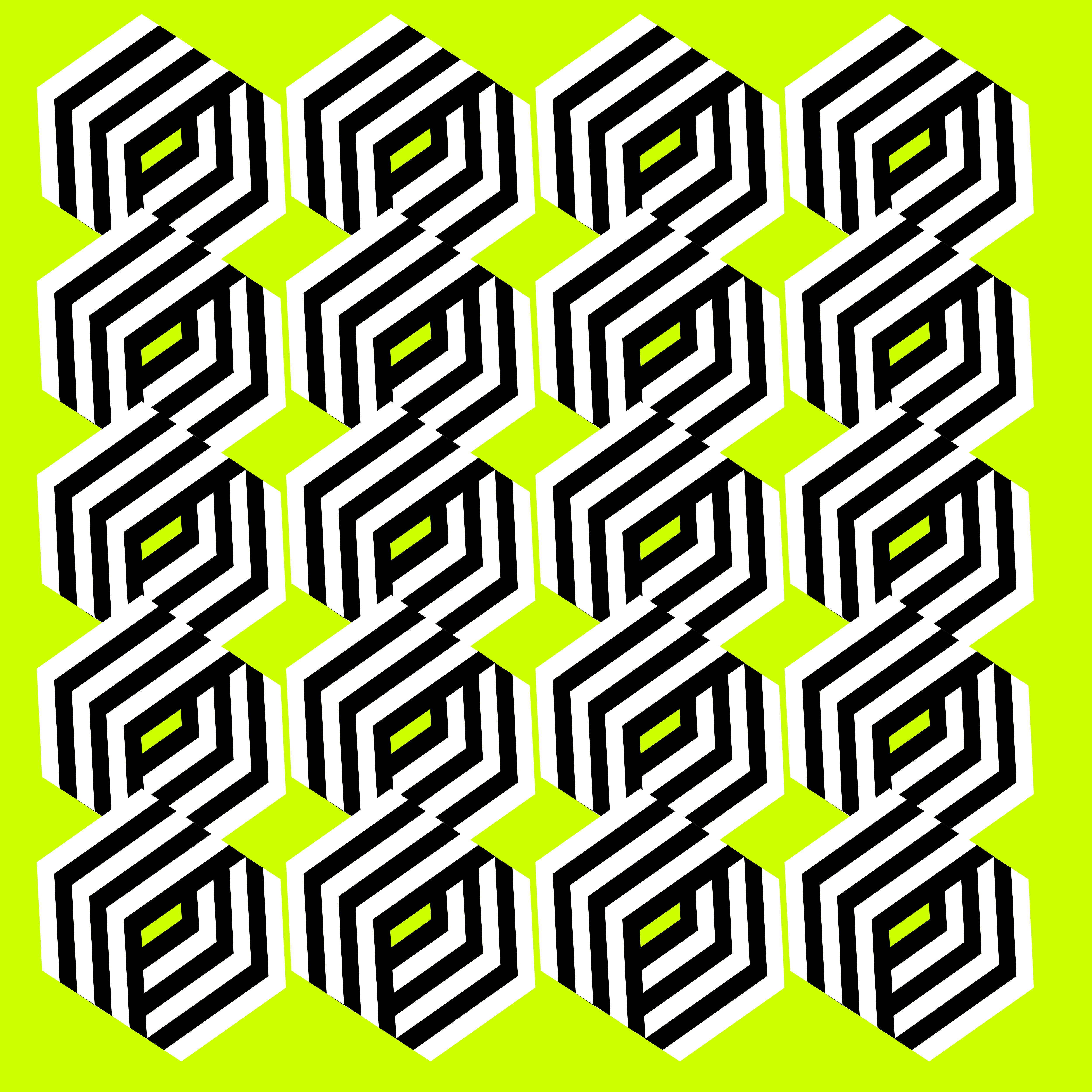Un patrón repetitivo de formas hexagonales en blanco y negro sobre un fondo verde lima