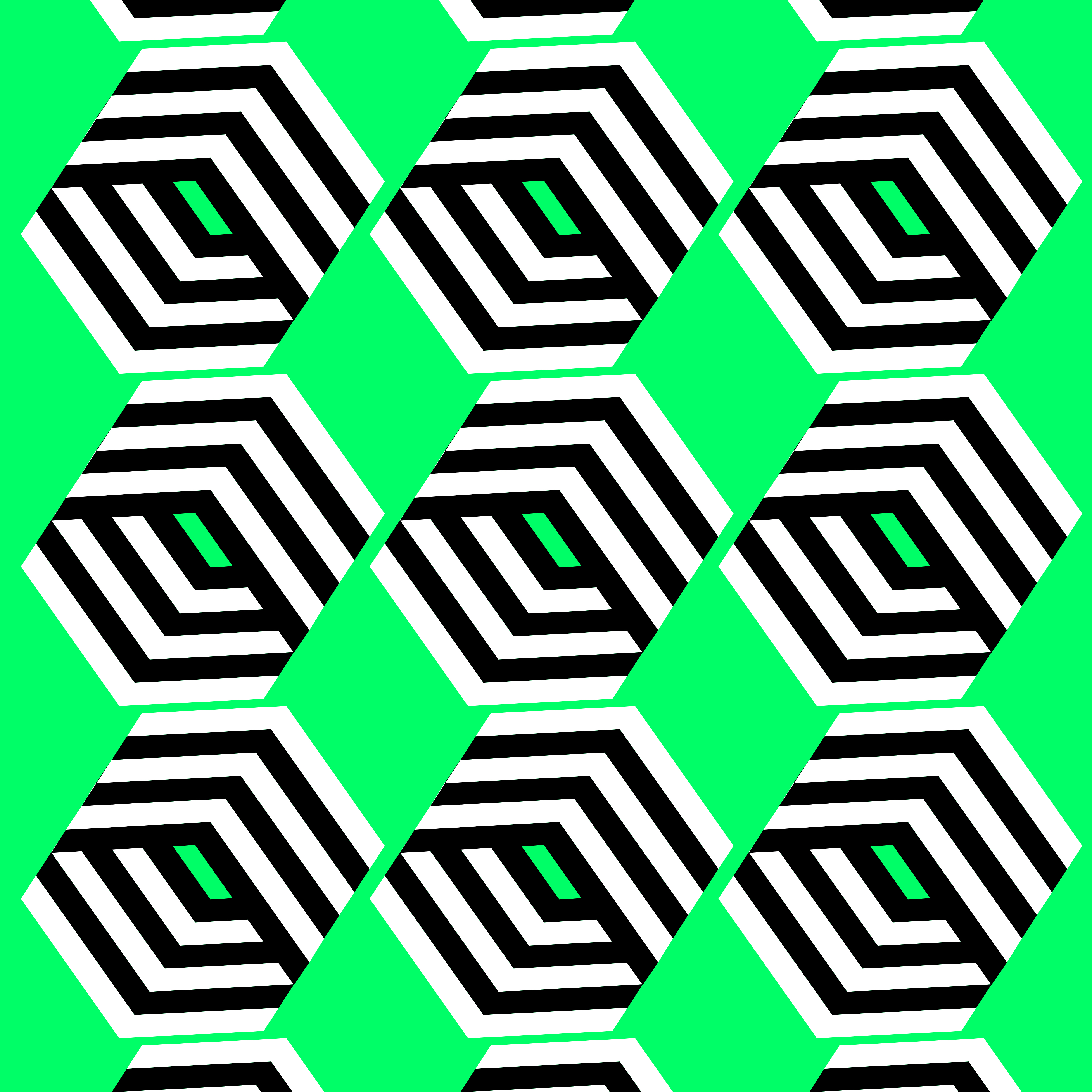 Un patrón repetitivo de hexágonos a rayas en blanco y negro sobre un fondo verde brillante