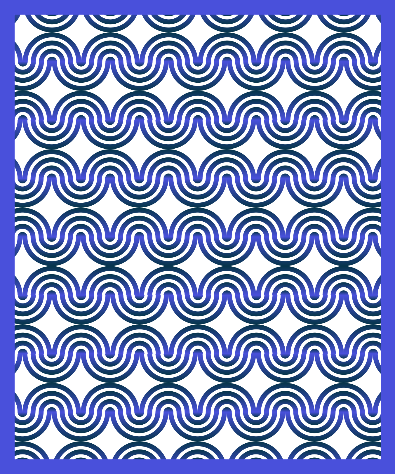 Un motivo ripetuto di linee ondulate blu e bianche su uno sfondo bianco