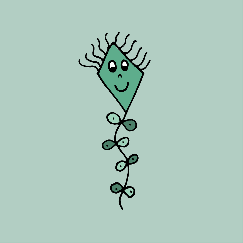 Un cerf-volant vert avec un visage souriant et une longue queue vert clair