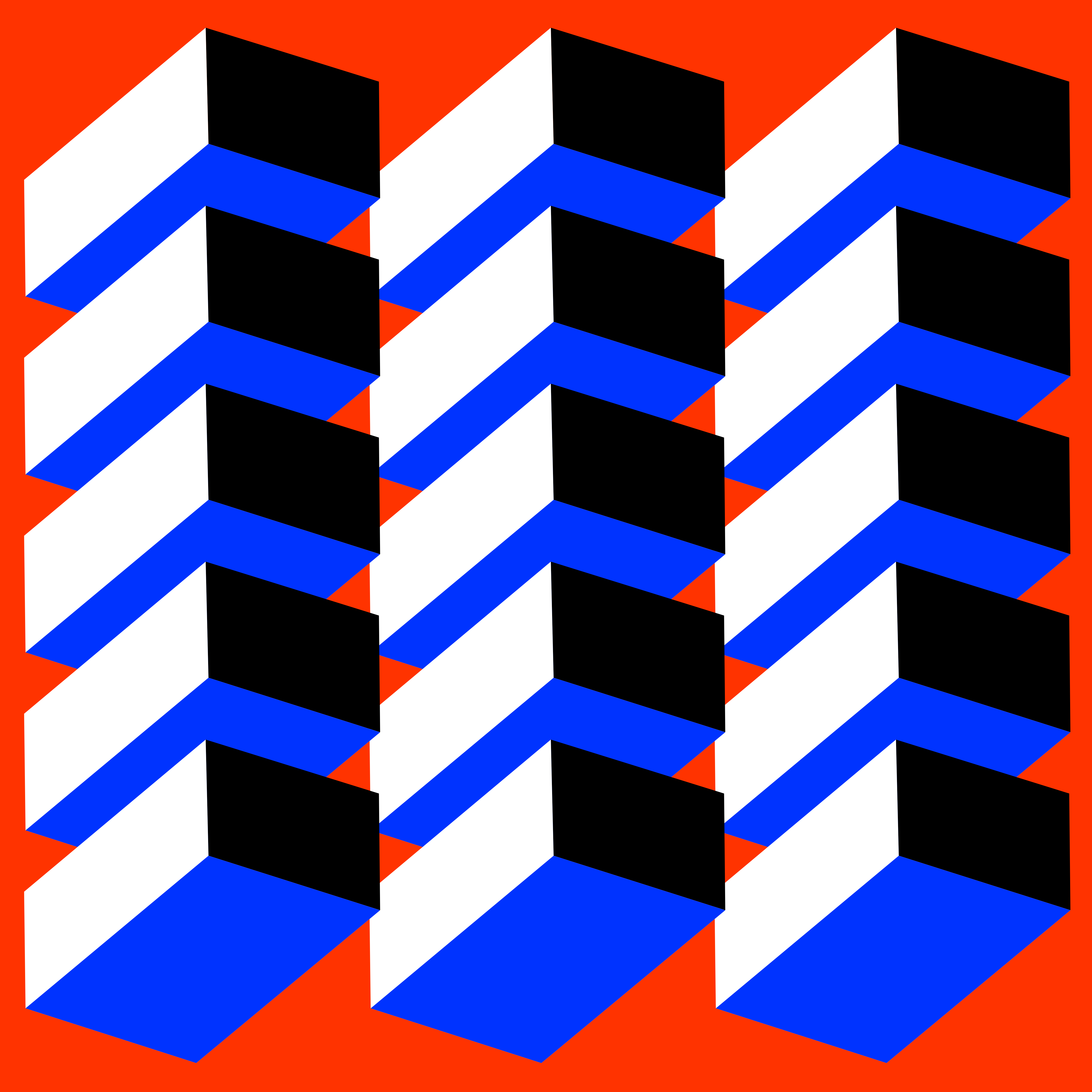 Un patrón repetitivo de bloques blancos, negros y azules sobre un fondo naranja