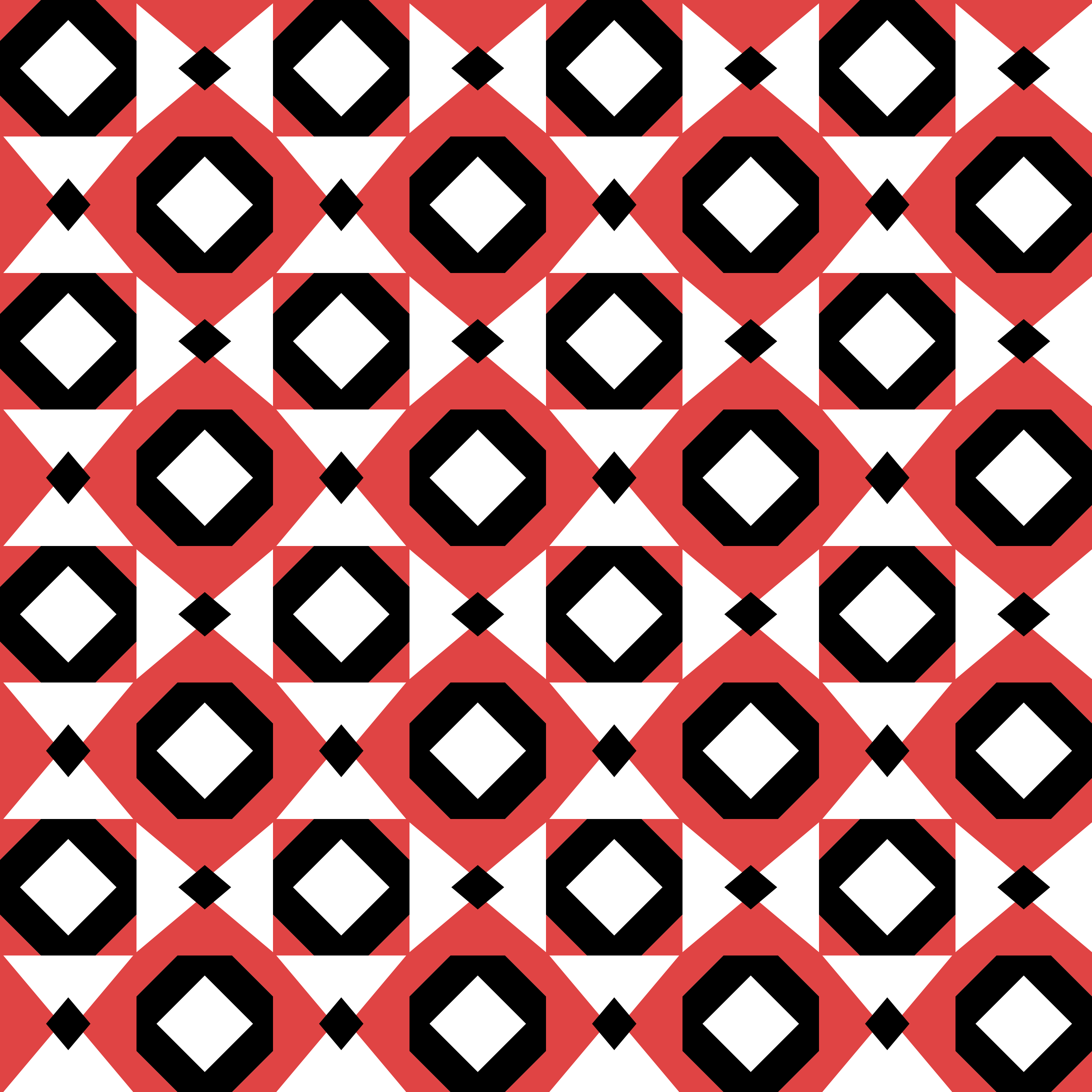 Pola geometris persegi hitam dan putih dengan bentuk berlian merah
