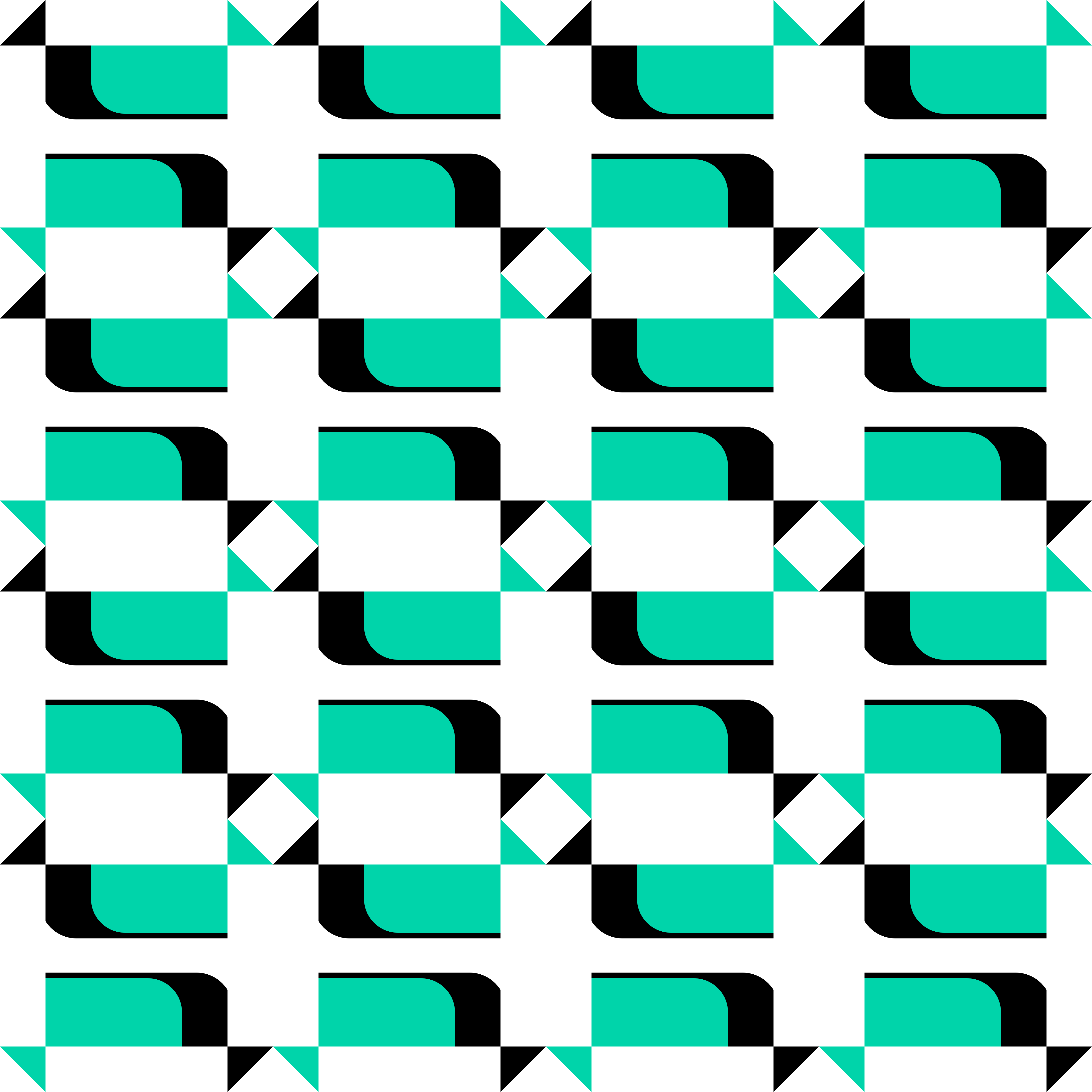 Pola geometris berulang berupa persegi panjang teal dengan bayangan hitam di atas putih