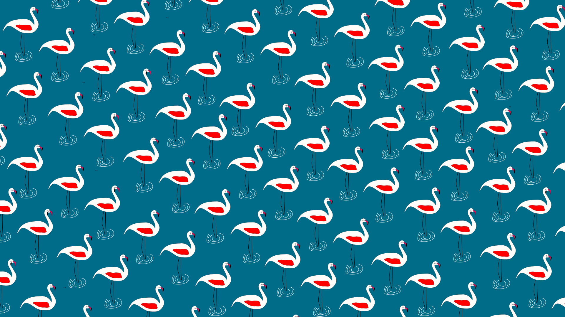 Ein sich wiederholendes Muster rosa Flamingos, die in blauem Wasser auf türkisfarbenem Hintergrund stehen