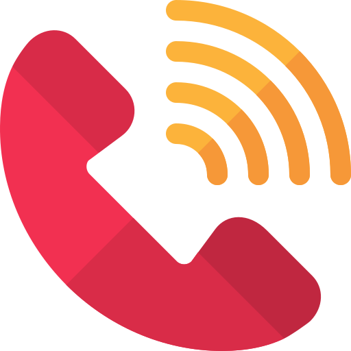 A red telephone handset icon with orange signal waves