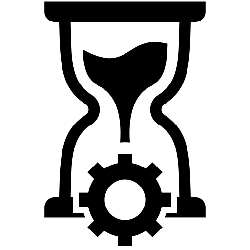Une icône de sablier noir avec un symbole d’engrenage à la base