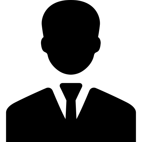 A black silhouette of a person wearing a suit and tie