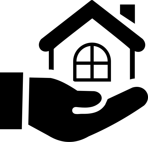 Eine schwarze Silhouette einer Hand, die ein kleines Haussymbol hält