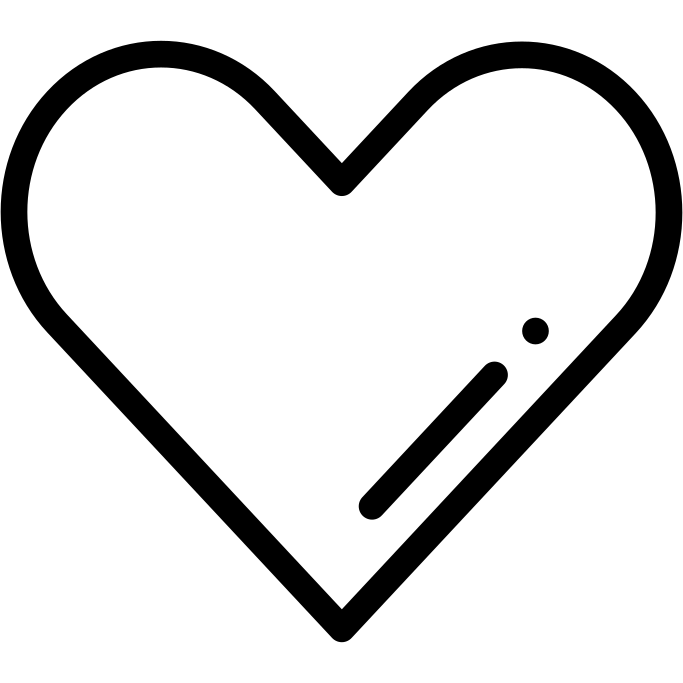Un contour noir en forme de cœur avec un petit surlignement diagonal
