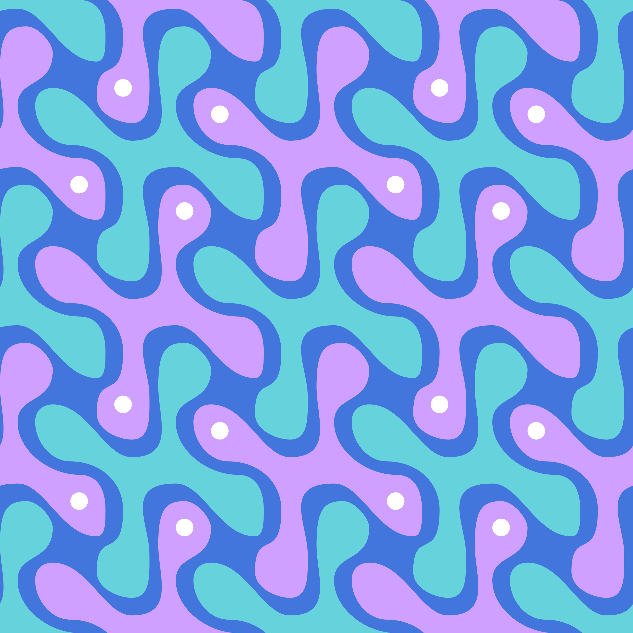 Motif sans couture de formes ondulées entrelacées de violet et turquoise avec de petits points blancs