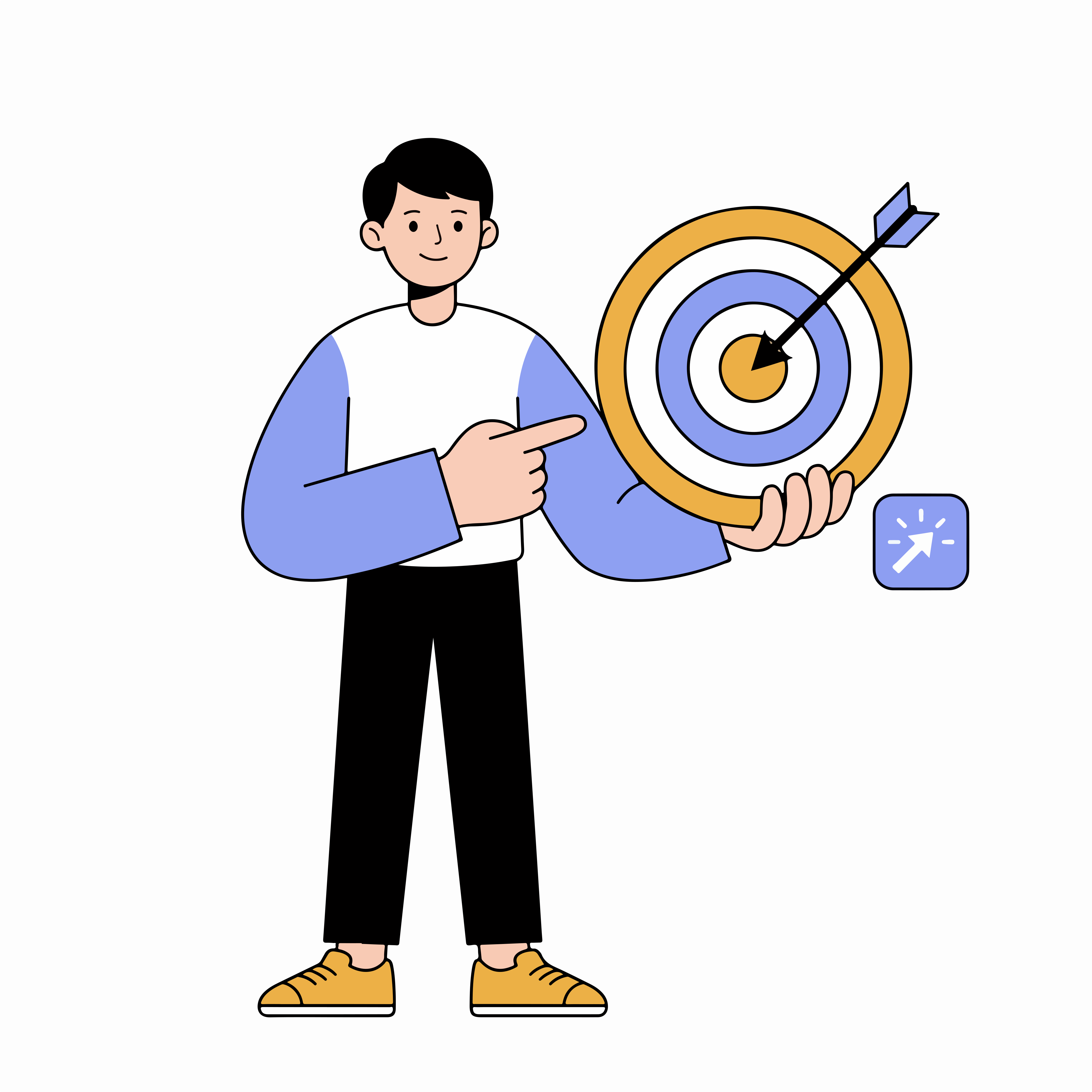 A person pointing at a target with an arrow in the center