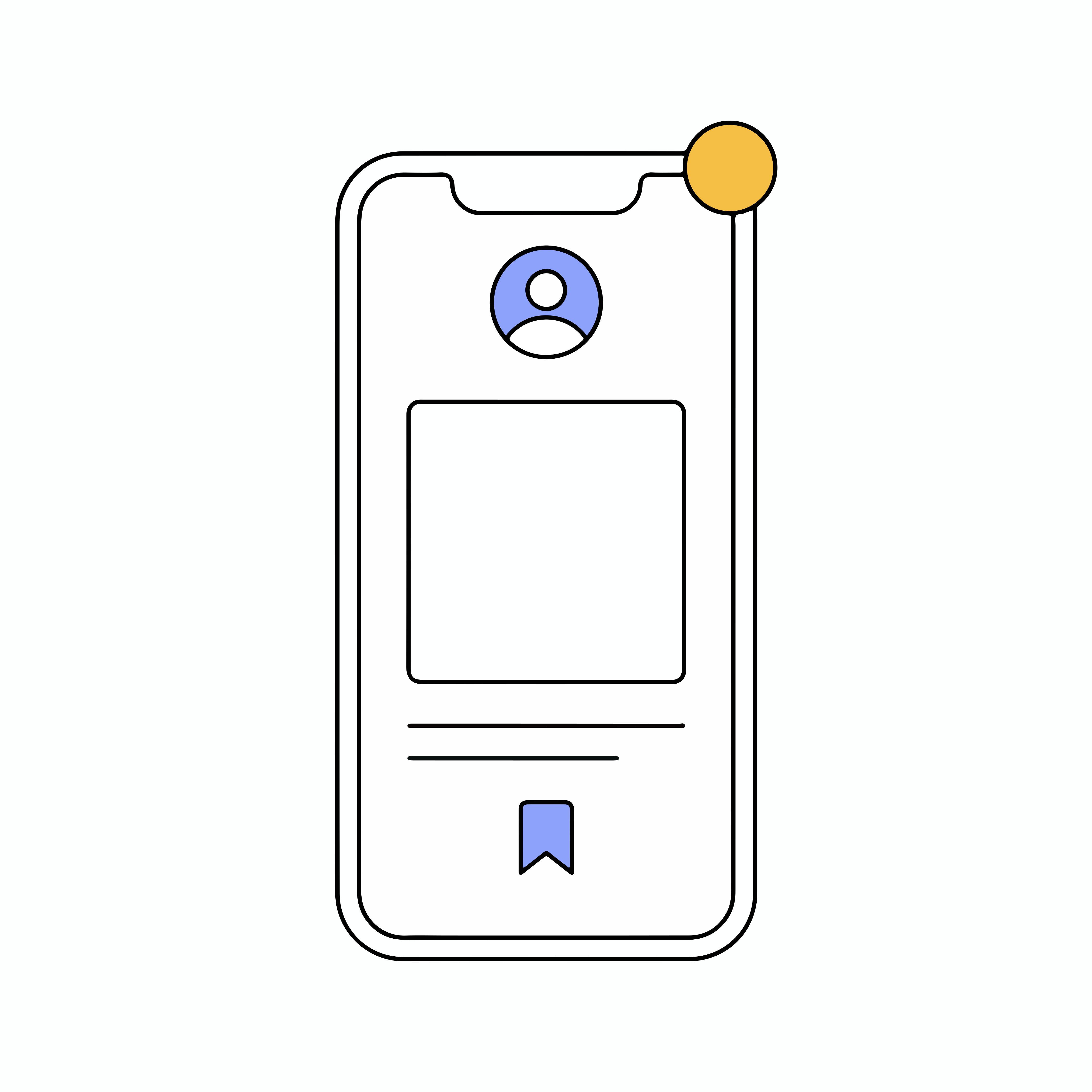 A smartphone outline with a user profile icon and a yellow notification badge