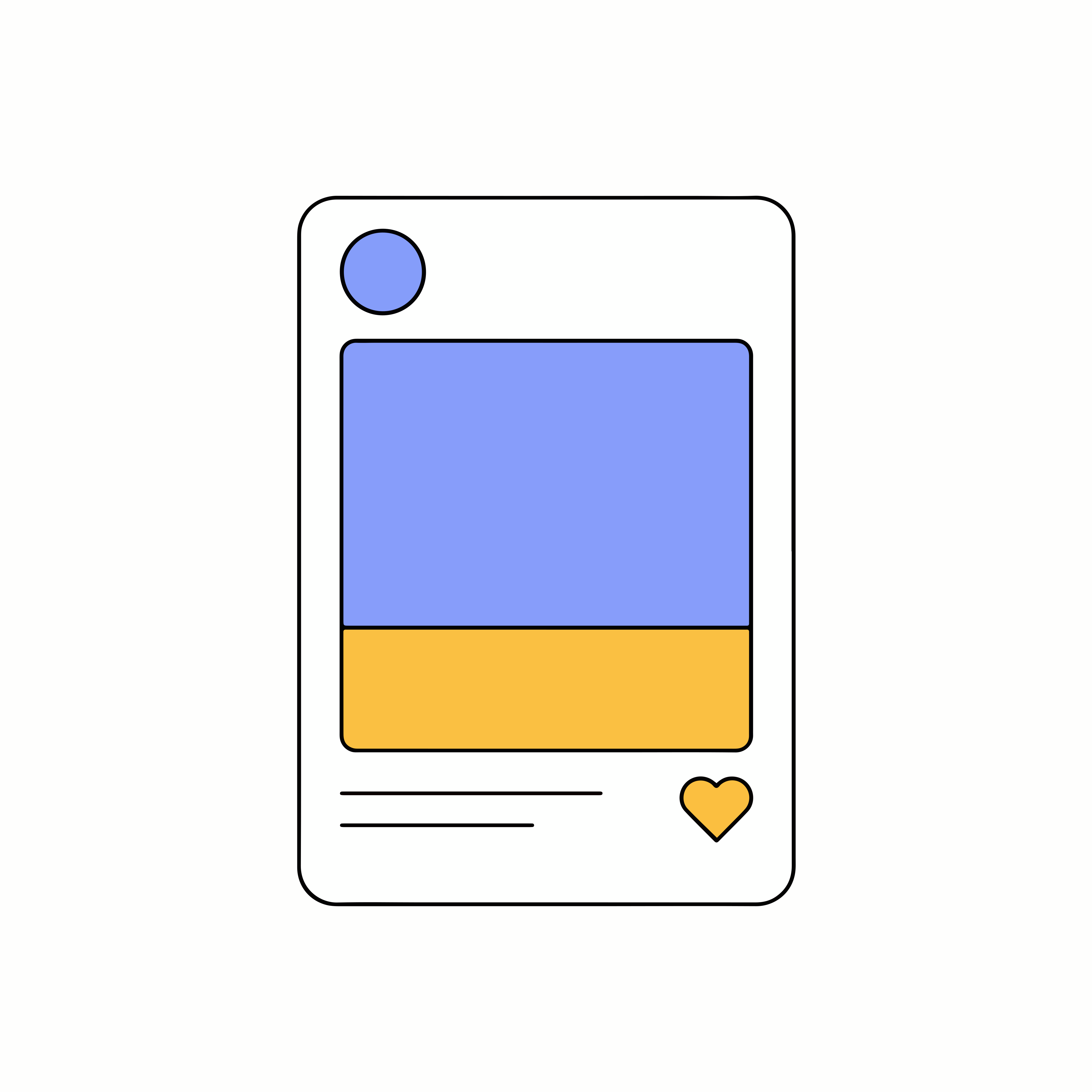 A minimalist social media post interface with a blue and yellow image area