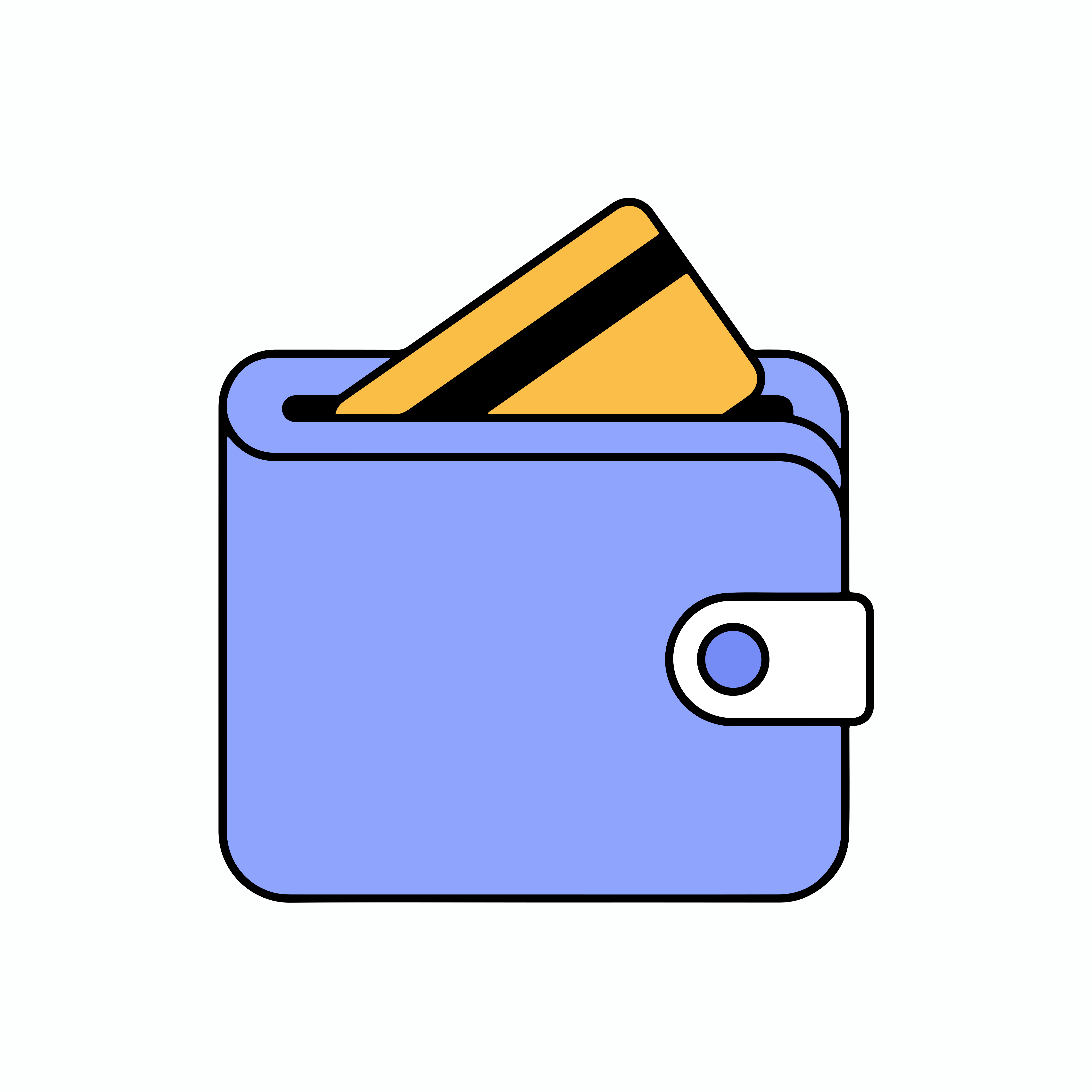 A blue wallet with a yellow credit card tucked inside