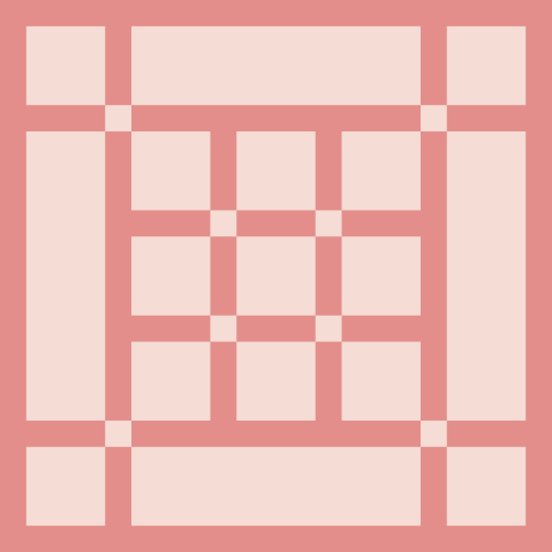 A grid of pale pink squares separated by intersecting coral pink lines
