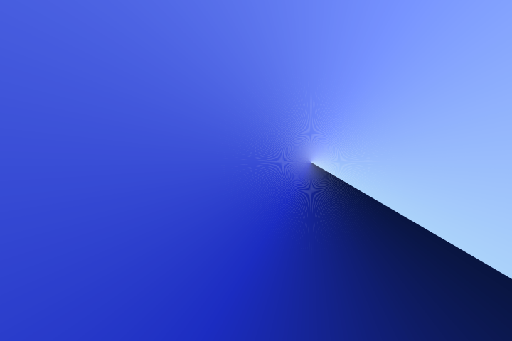 Eine scharfe dunkelblaue Ecke, die einen hellblauen Farbverlauf mit einem Moiré-Muster durchschneidet