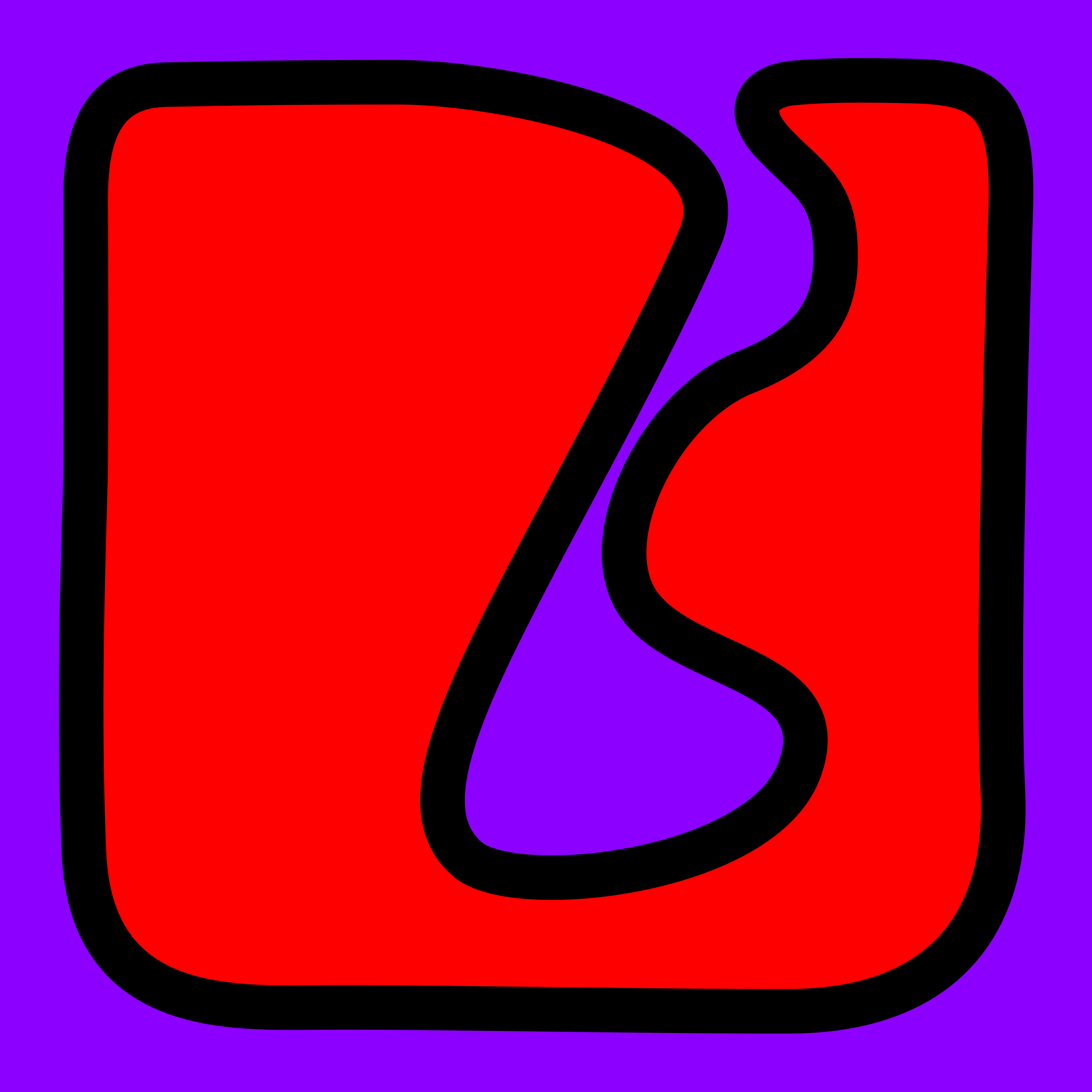 Una forma cuadrada roja con un contorno negro ondulado sobre un fondo morado