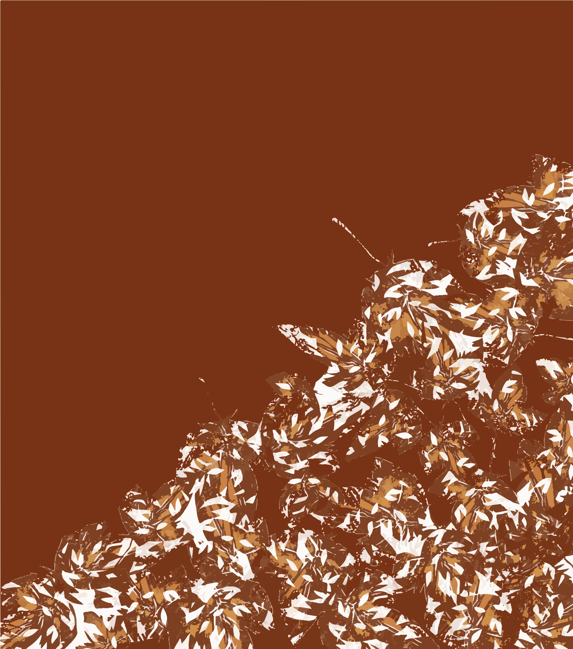 Abstract pattern of white and brown leaf shapes on a solid brown background