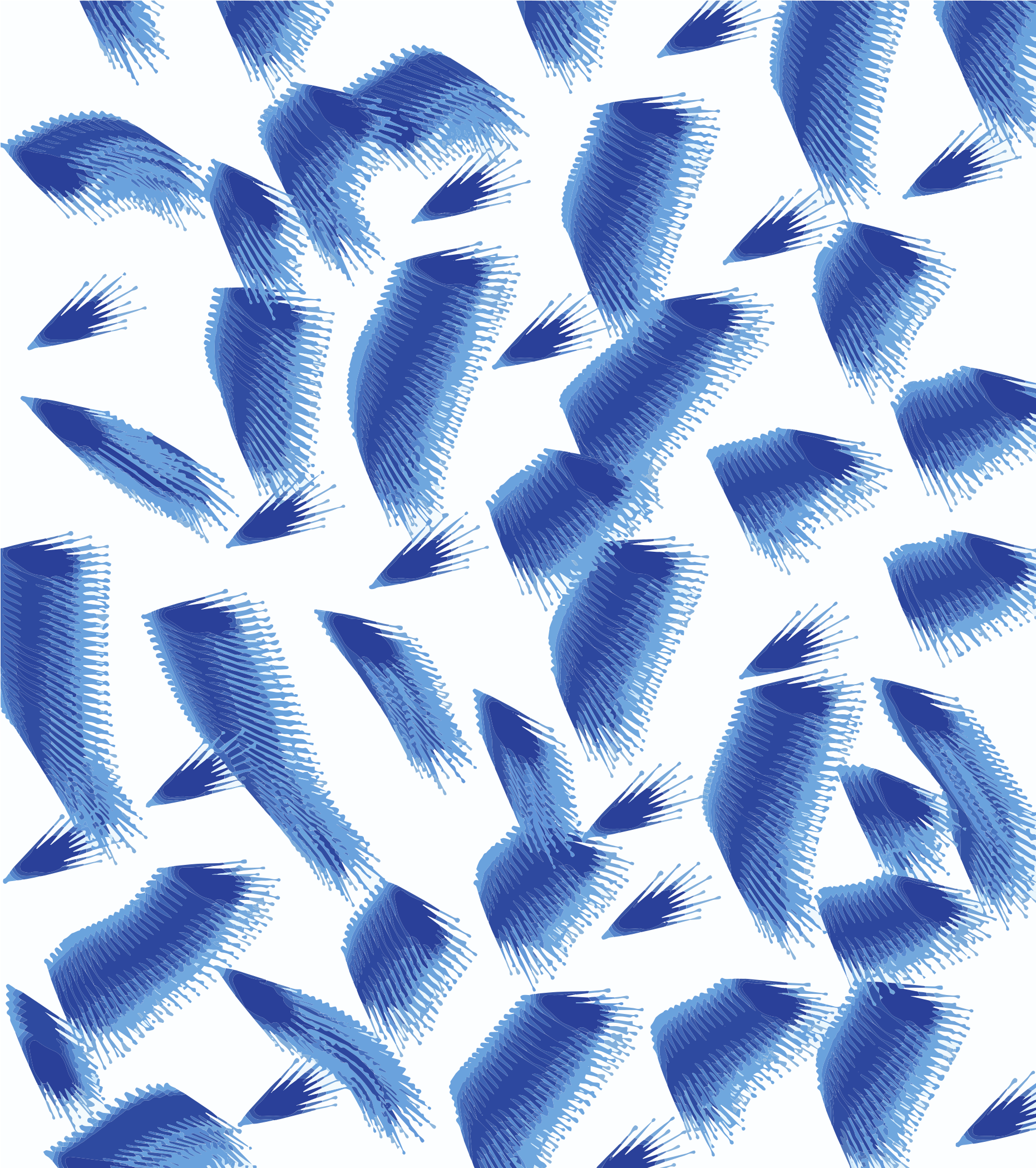 Patrón abstracto de formas de pinceladas azules sobre un fondo blanco