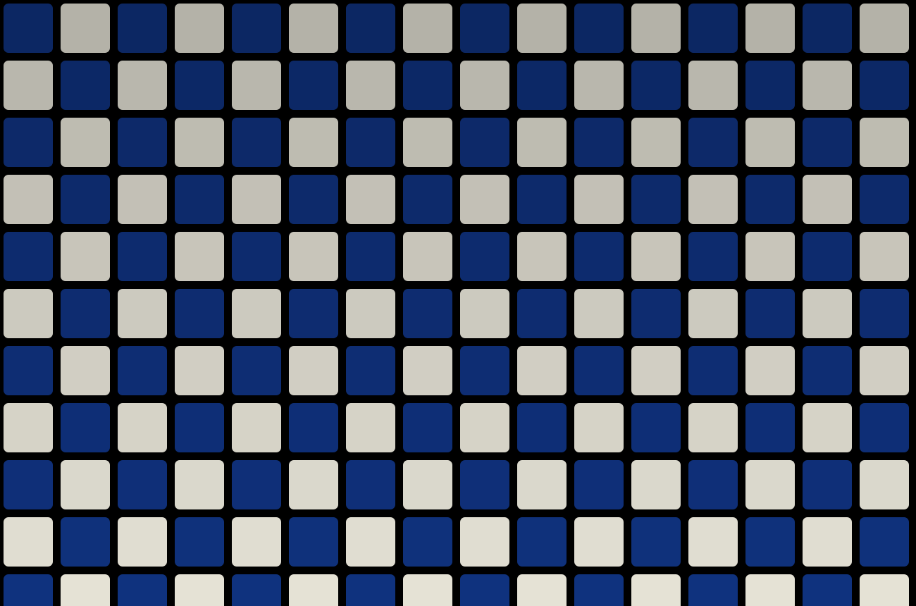 Una griglia di quadrati arrotondati alternati blu e grigio chiaro su nero