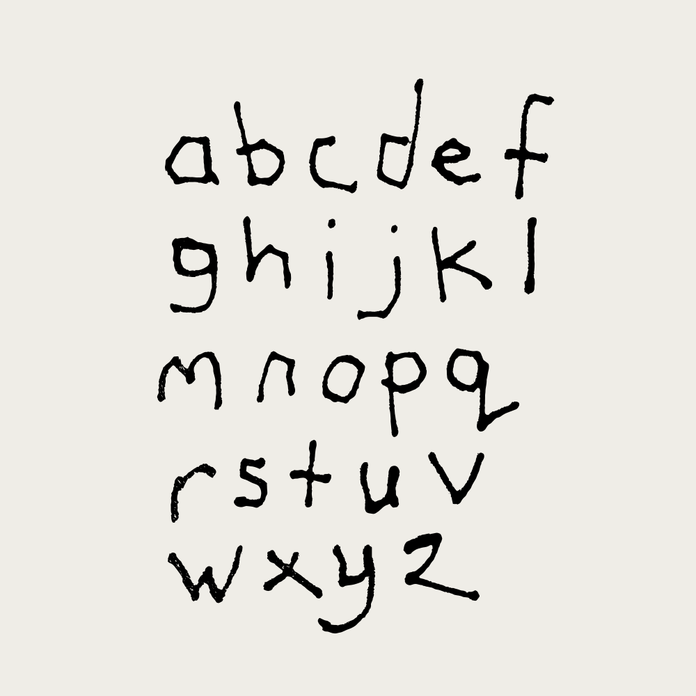 Das kleingeschriebene englische Alphabet, geschrieben mit schwarzer Tinte auf hellem Hintergrund