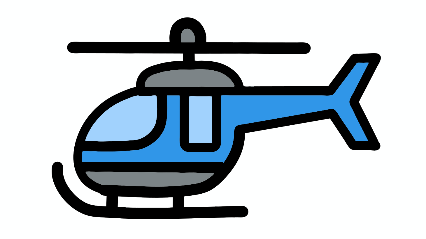 Ein einfaches blau-graues Hubschraubersymbol mit dicken schwarzen Konturen