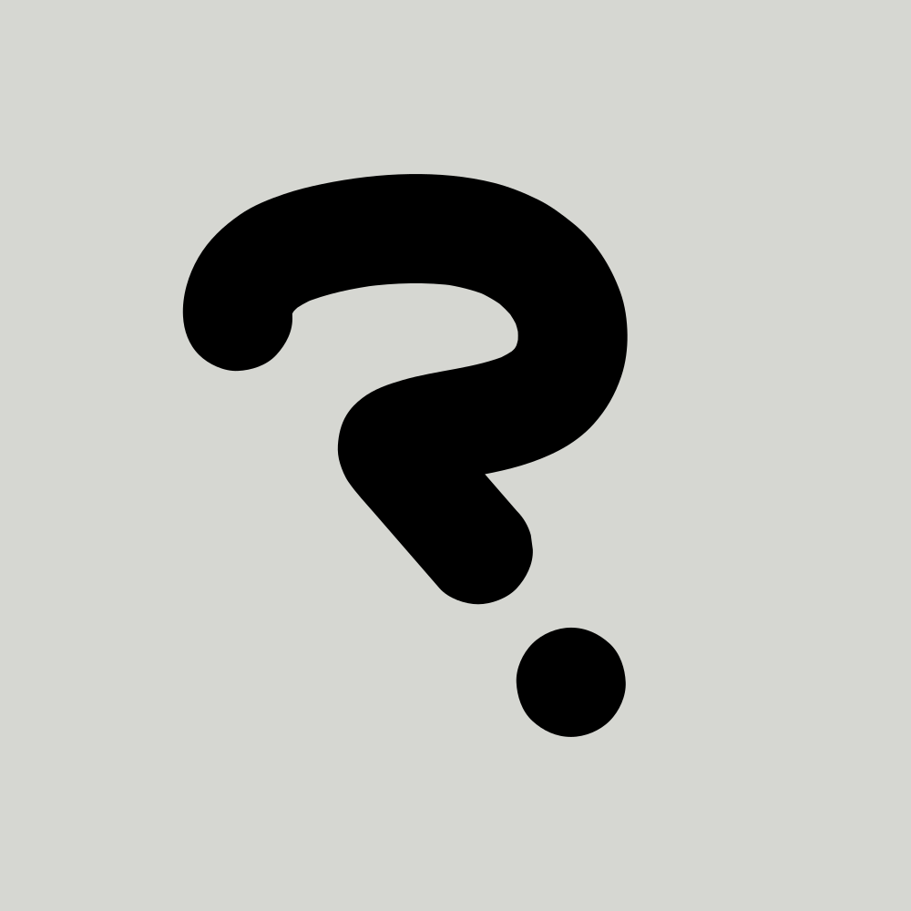 A black question mark symbol centered on a light grey background