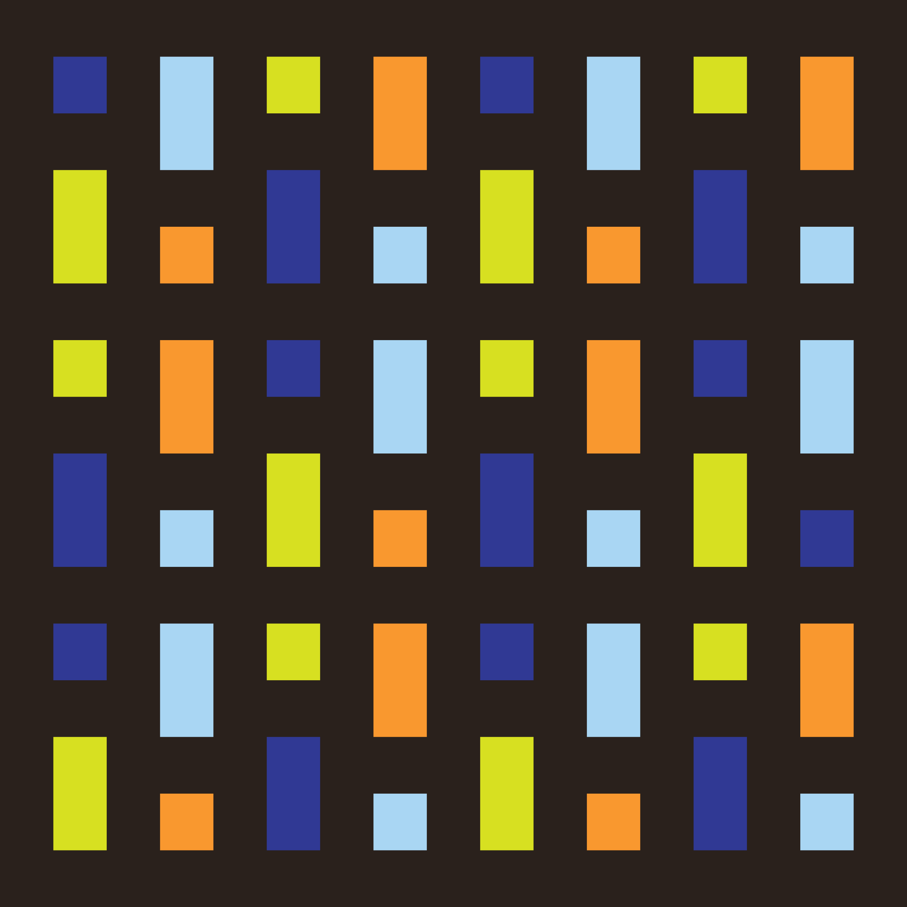 A repeating pattern of colorful rectangles on a dark brown background