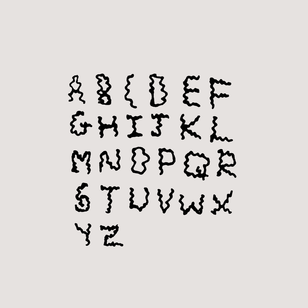 Das englische Alphabet in schwarzen, welligen Buchstaben auf hellgrauem Hintergrund