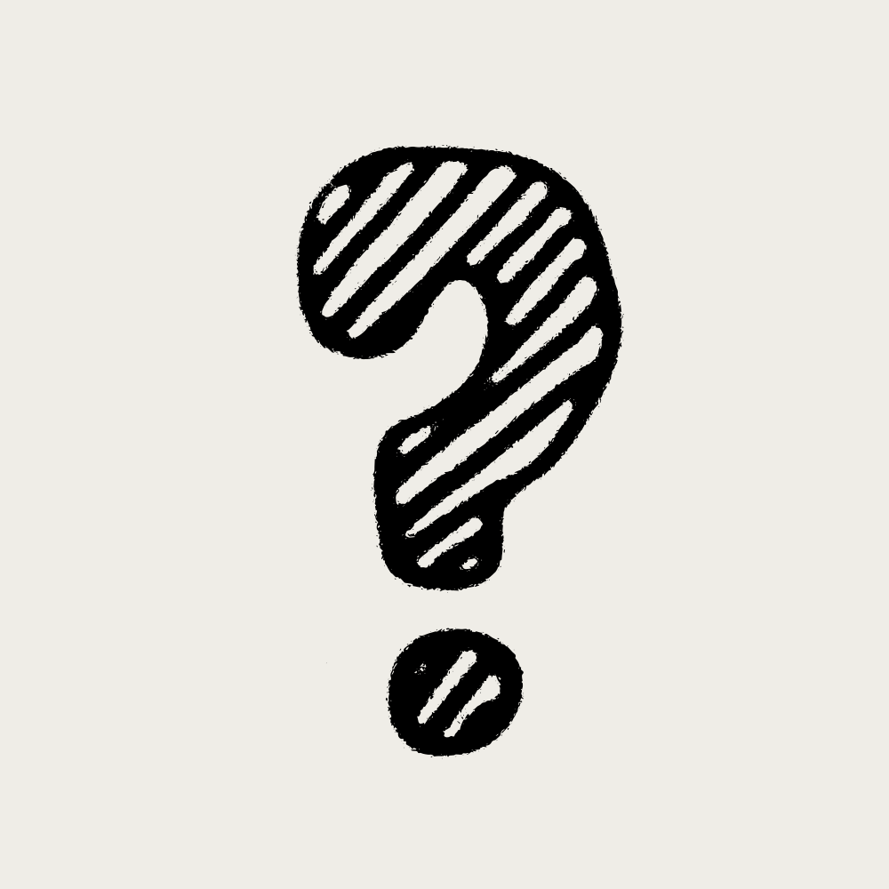 Un signo de interrogación dibujado a mano con un tramado diagonal negro sobre un fondo claro