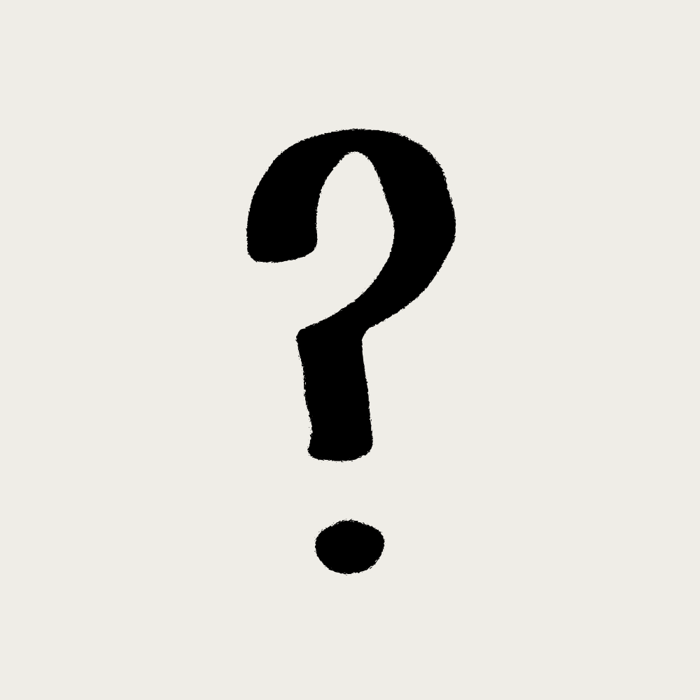 Un signo de interrogación negro dibujado a mano sobre un fondo gris claro