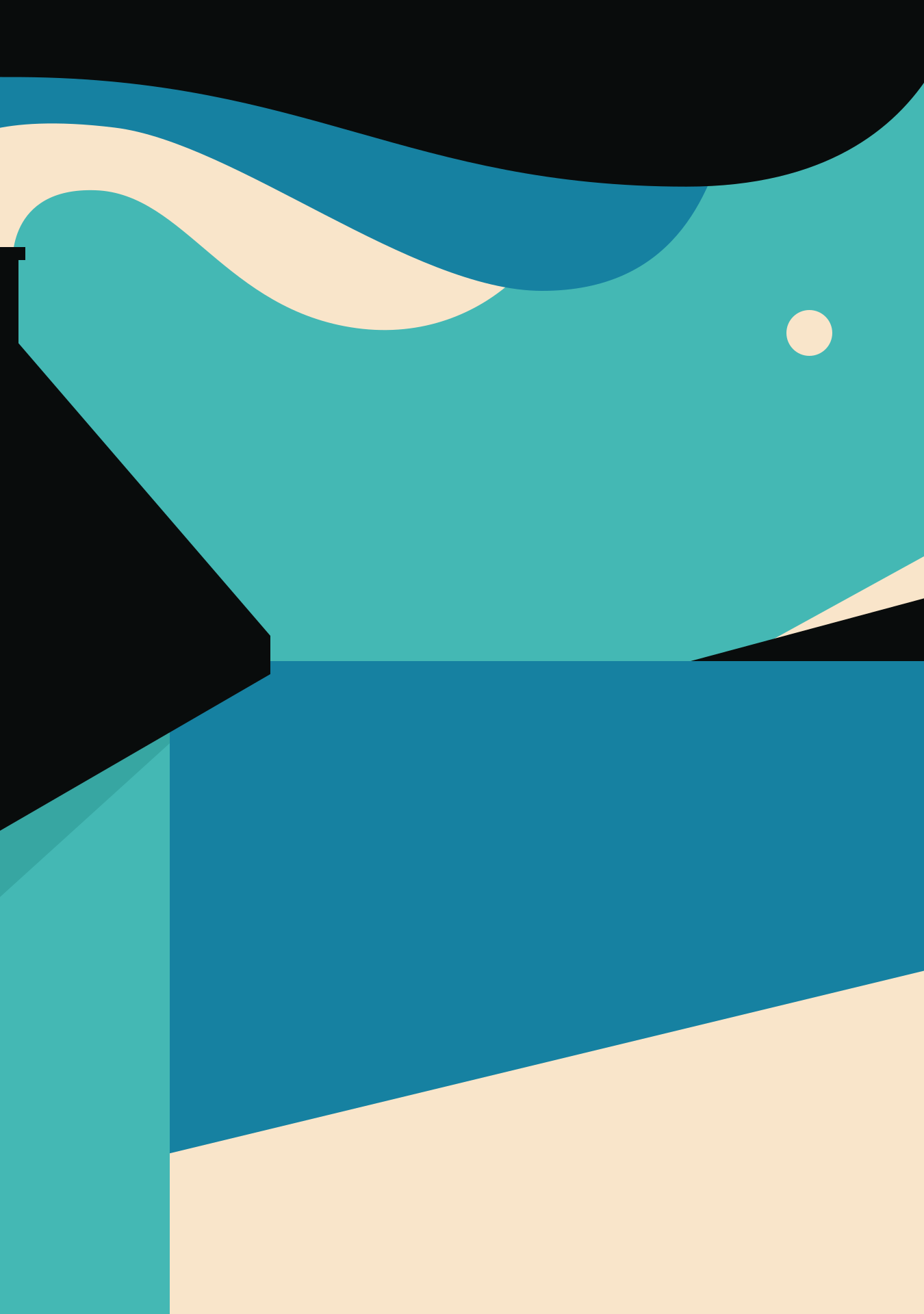 Bentuk geometris abstrak berwarna hitam, teal, biru, dan krem