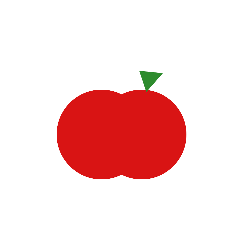 Une forme de pomme rouge stylisée avec une petite feuille triangulaire verte