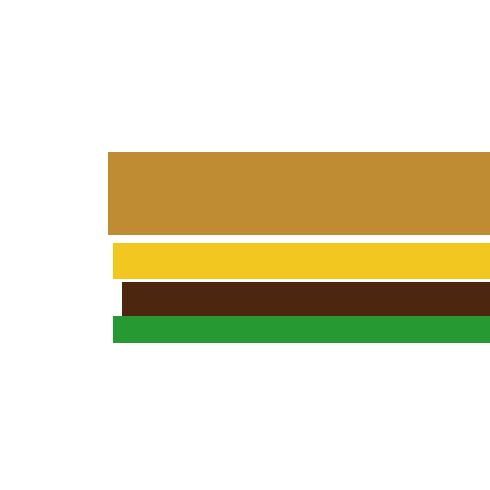 Four horizontal stripes in brown, yellow, dark brown, and green