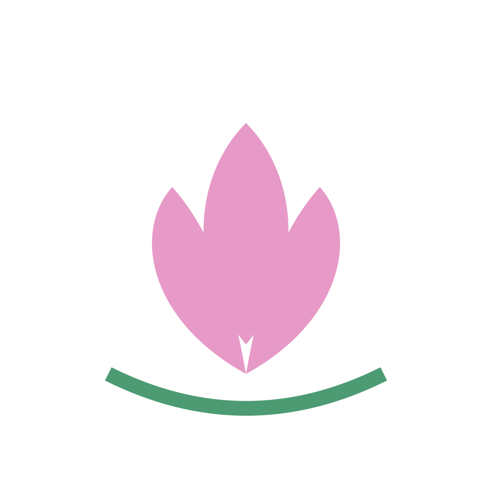 Una forma estilizada de flor rosa sobre una línea verde curva
