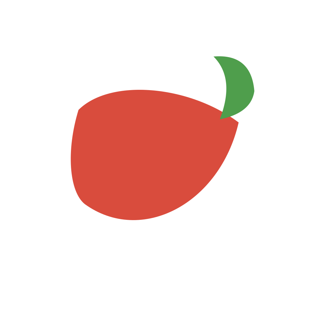 Una manzana roja estilizada con una sola hoja verde sobre fondo blanco