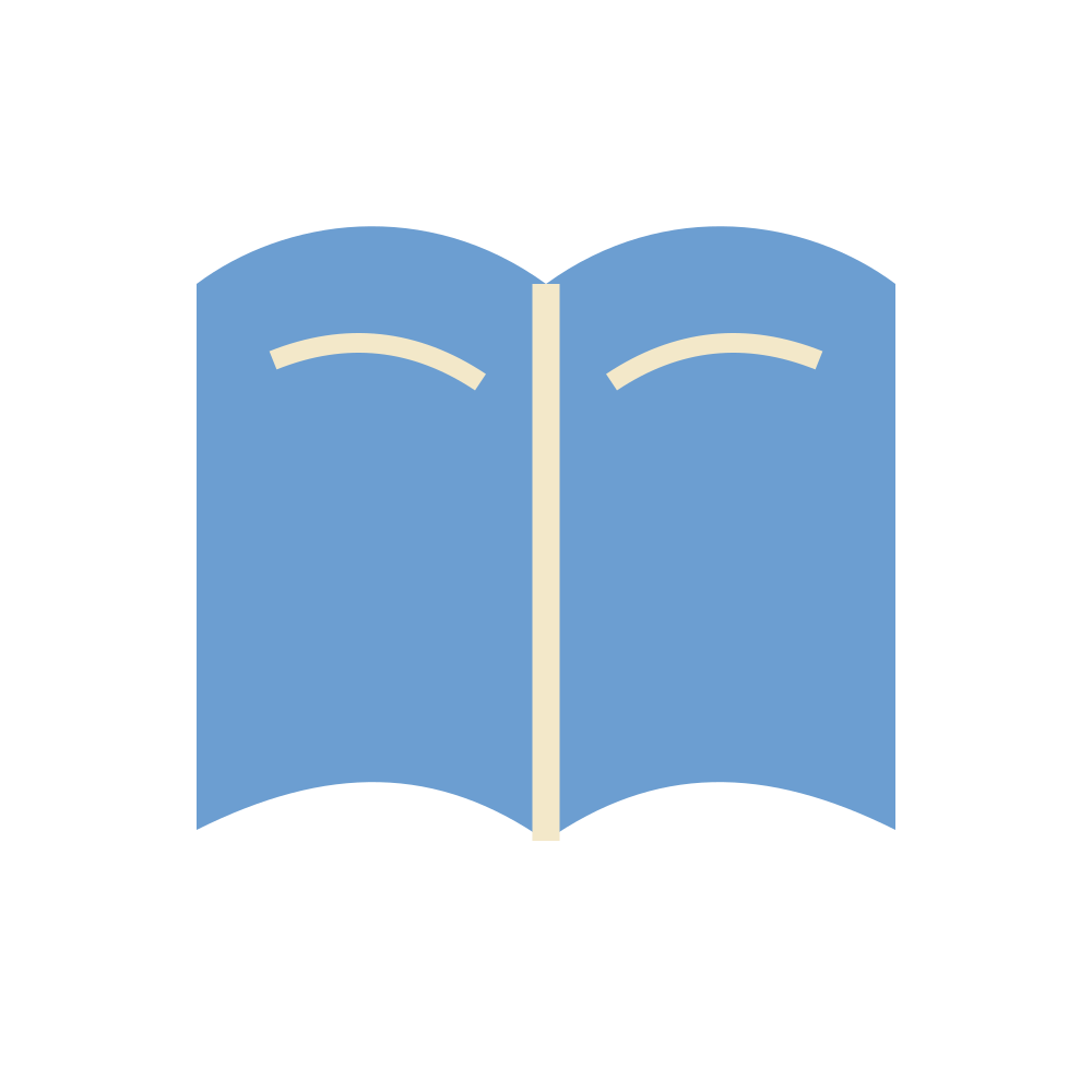 Um ícone de livro aberto com páginas azuis e lombada creme