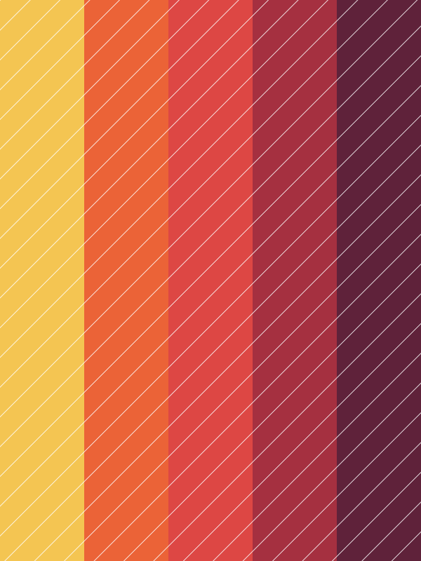 Garis vertikal kuning, oranye, merah, dan ungu dengan garis putih diagonal tipis