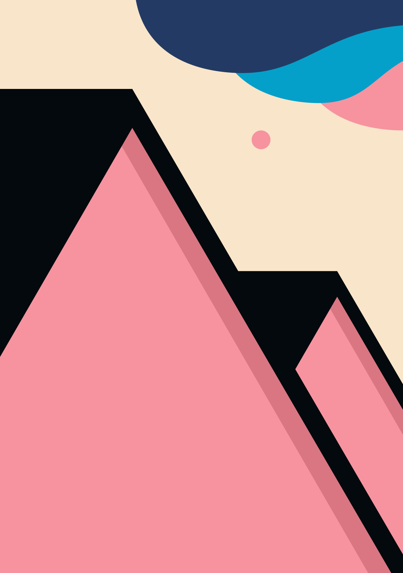 Abstract pink mountain shapes with black outlines against a cream background
