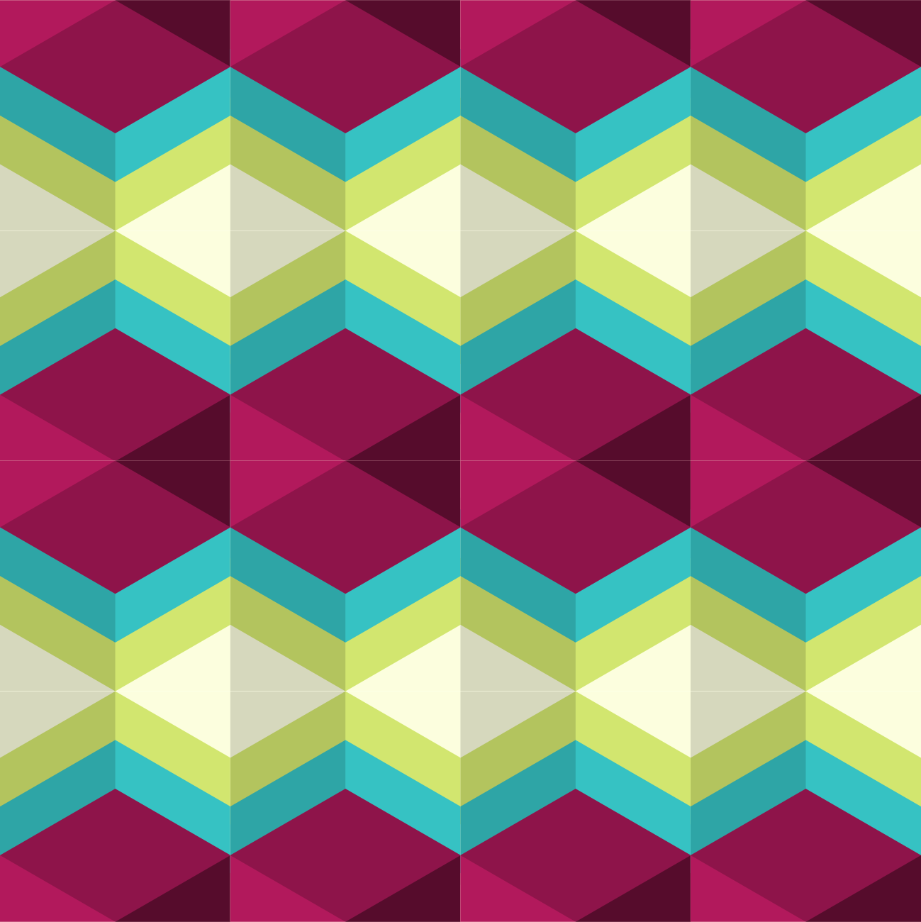 A seamless geometric pattern of interlocking diamonds in magenta, turquoise, and lime green