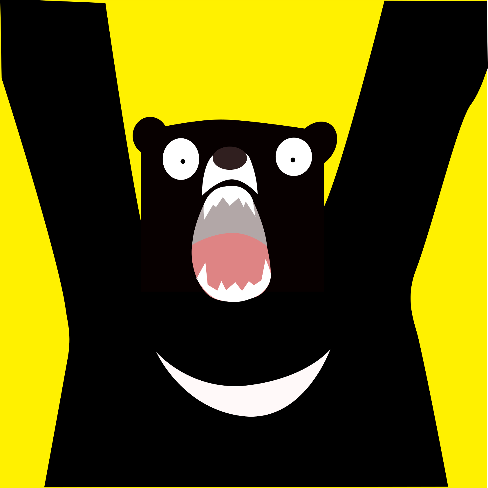 Un oso negro con una media luna blanca en el pecho sobre un fondo amarillo brillante