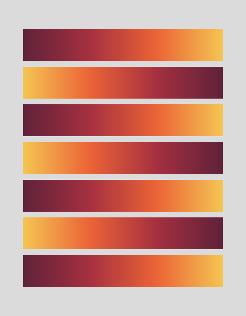 Seven horizontal bars with a gradient shifting from deep red to bright yellow
