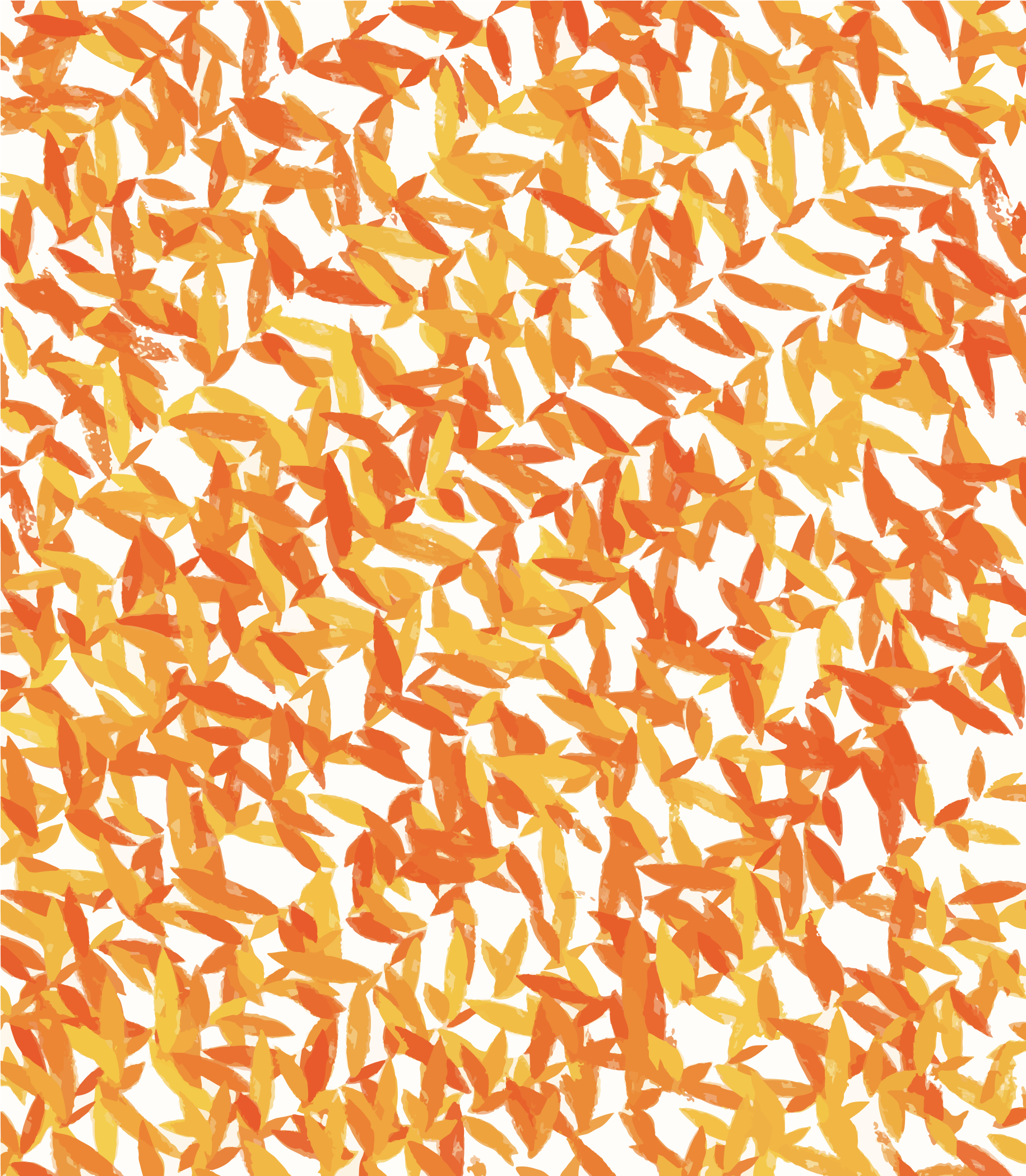 A pattern of overlapping orange and yellow leaf shapes on a white background