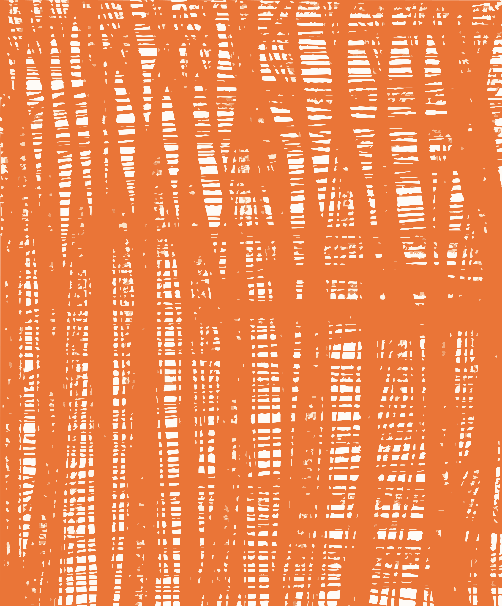 単色のオレンジ色の背景に縦白い線が抽象的に描かれたパターン