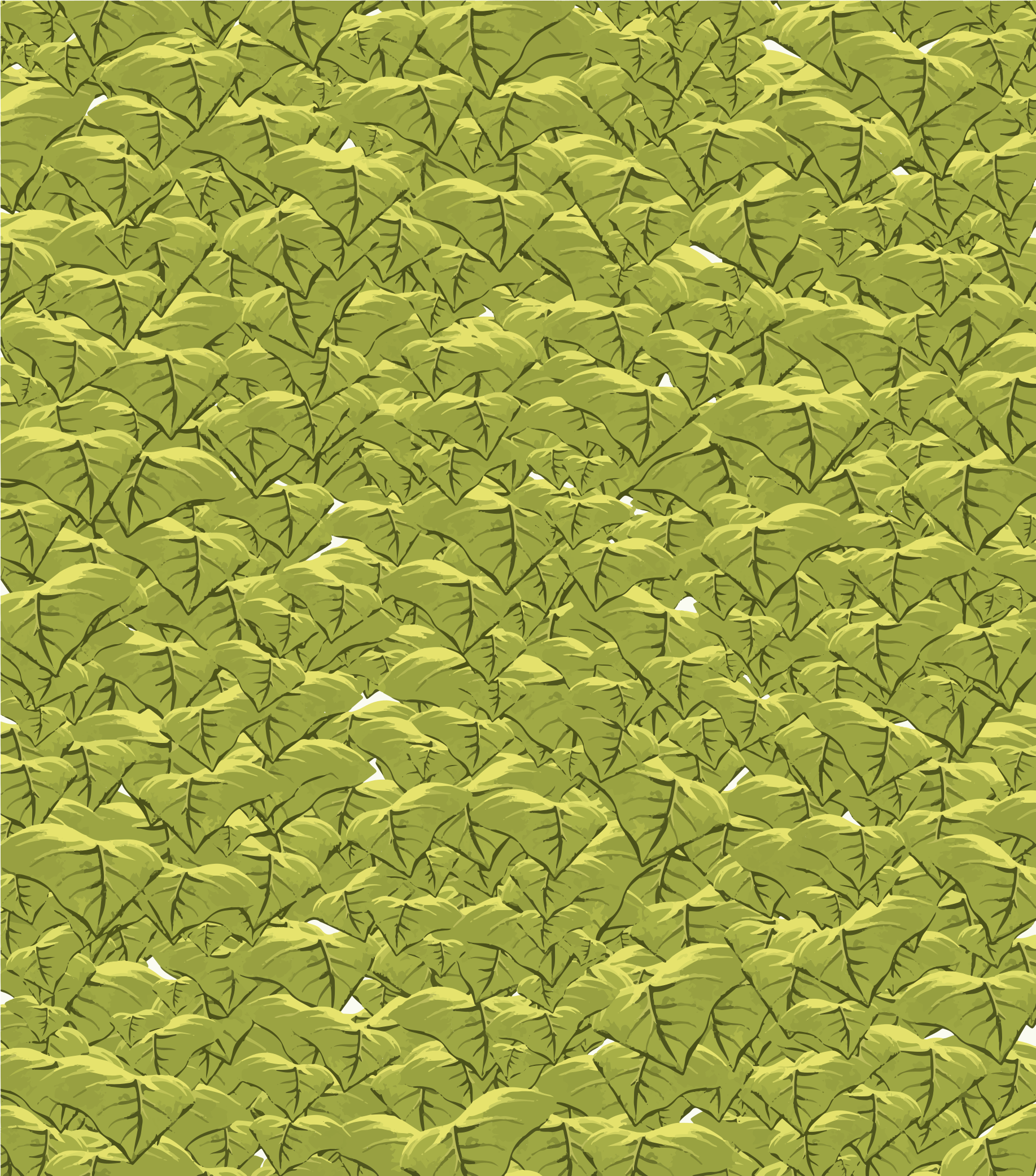 Um padrão denso de folhas verdes sobrepostas com veias escuras visíveis