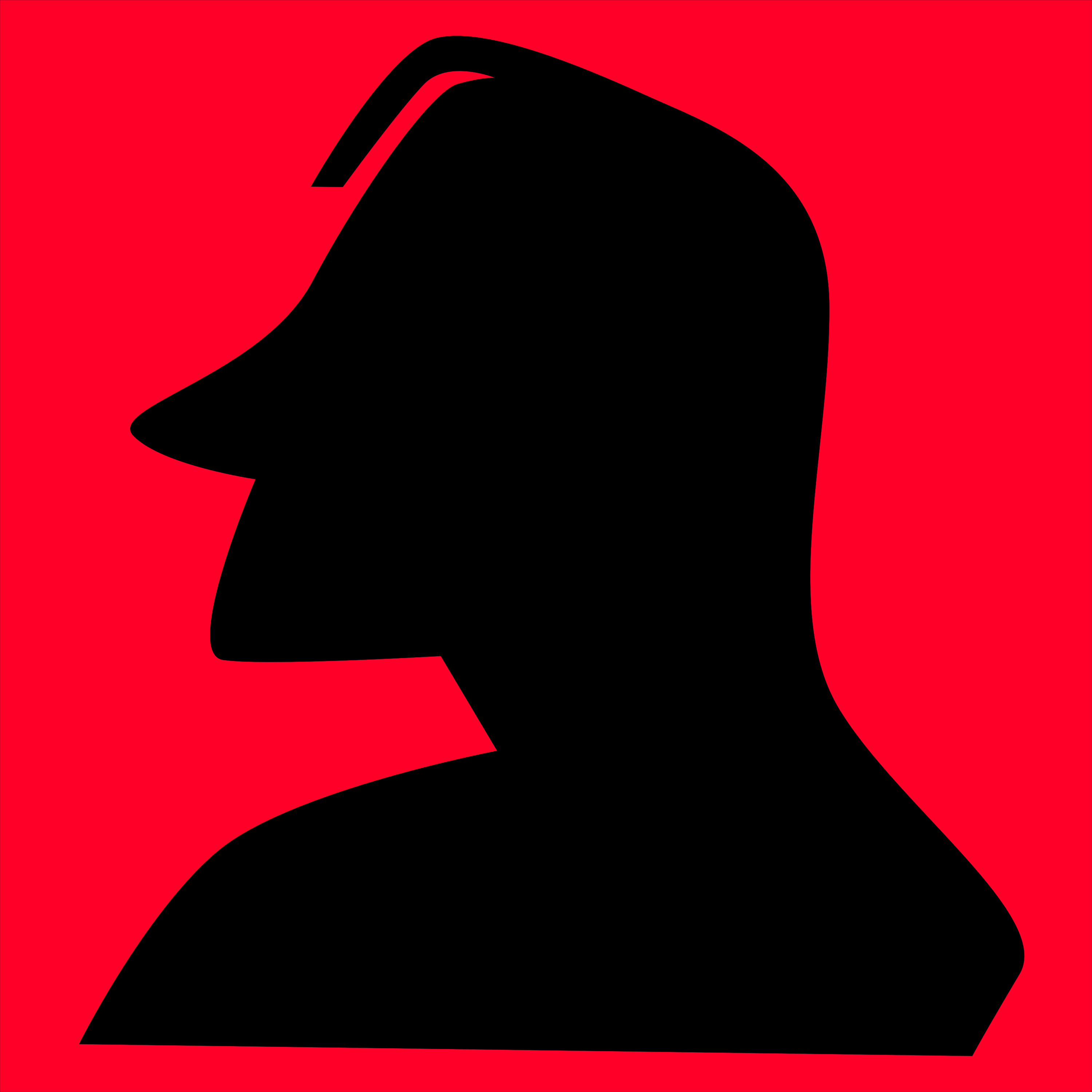 Una silueta negra de una persona de perfil sobre un fondo rojo brillante