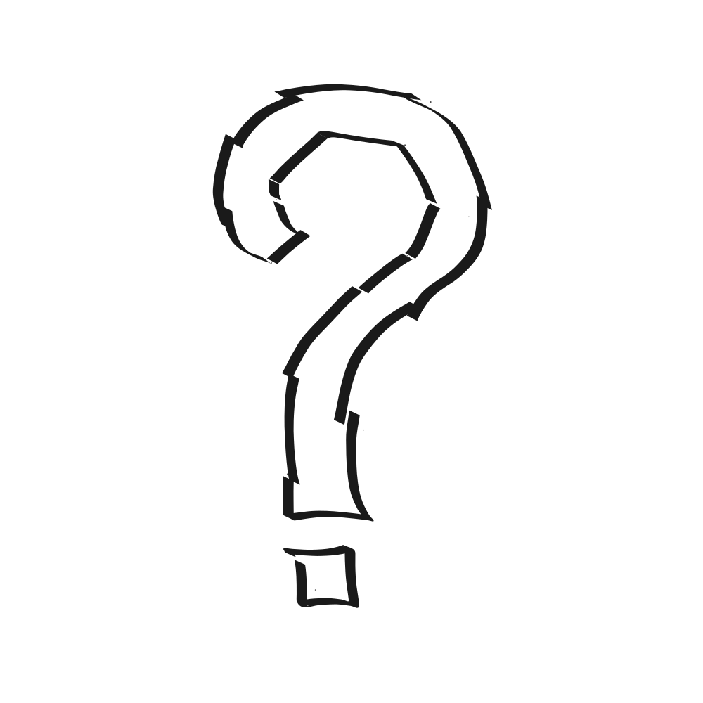 A black outline of a question mark on a white background