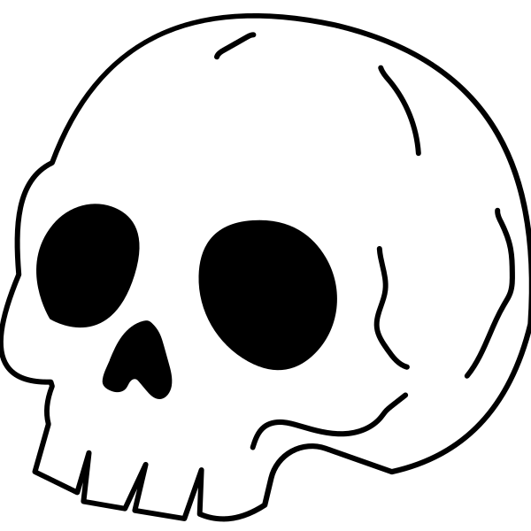 Um desenho em linha preto e branco de um crânio humano