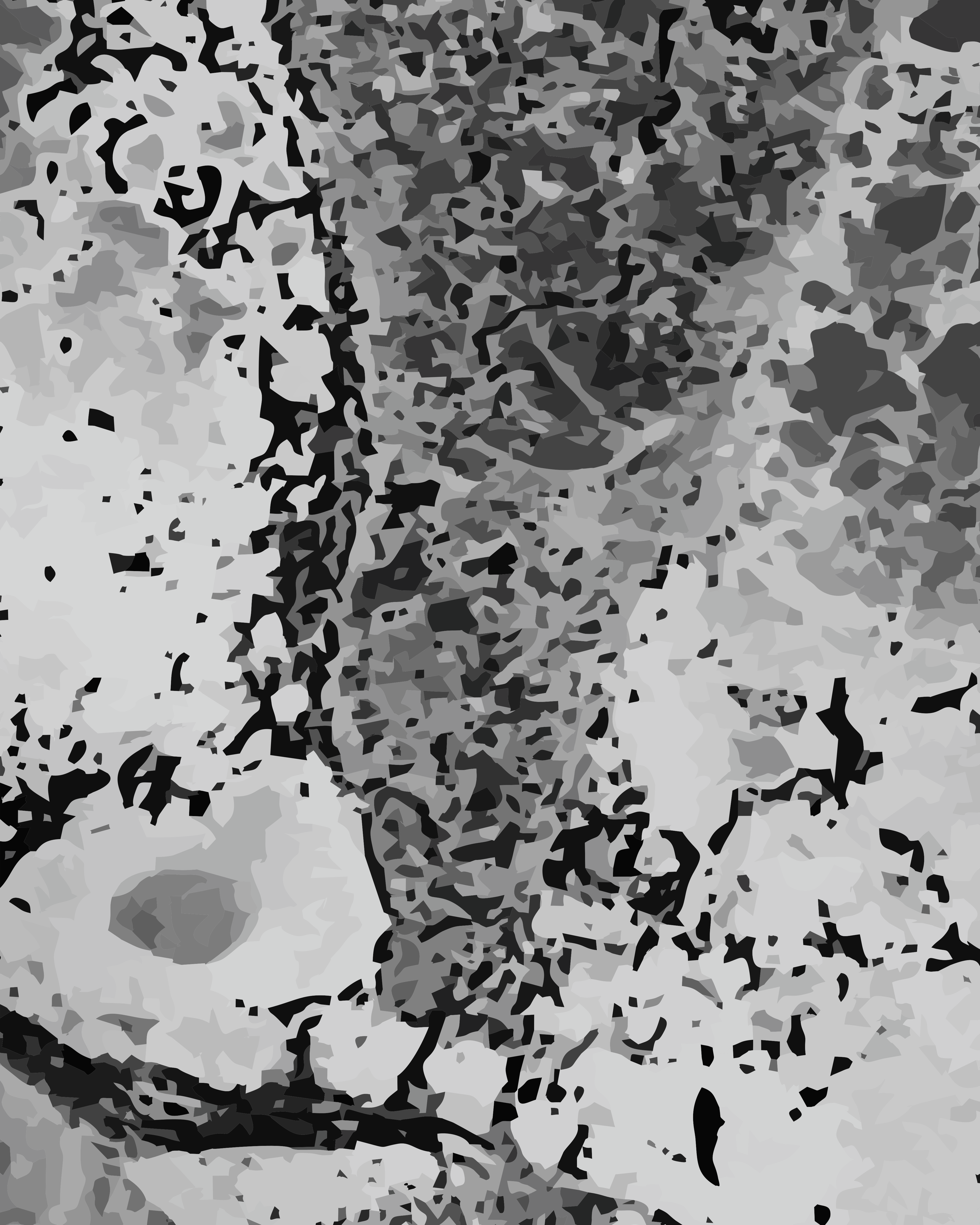 Abstract pattern of mottled grey and black shapes with a circular form
